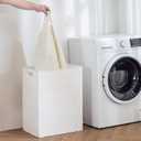 YOUDENOVA Handwoven Laundry Basket Hamper with Removable Bag and Lid, Collapsible Clothes Hamper with Handle, White, 90L