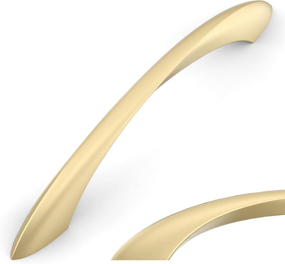 Amerdeco 10 Pack Brushed Gold Cabinet Pulls 5 Inch(128mm) Hole Center Cabinet Hardware Gold Kitchen Cabinet Handles for Bathroom Drawer Pulls Dresser Pulls ZH0048