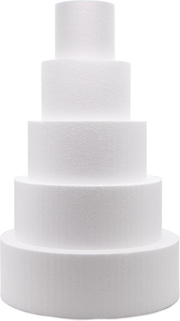 Crafare 5 Tier Round Foam Cake Dummy Decorating 4 6 8 10 12 Supplies for Wedding Baby Shower Birthday Party Cake Decoration 17.7 Inches Tall