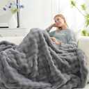 Cozy Bliss Faux Fur Throw Blanket for Couch, Fuzzy Soft Plush Thick Bubble Blanket for Sofa Bedroom Living Room, 60 * 80 Inches Light Grey, Twin