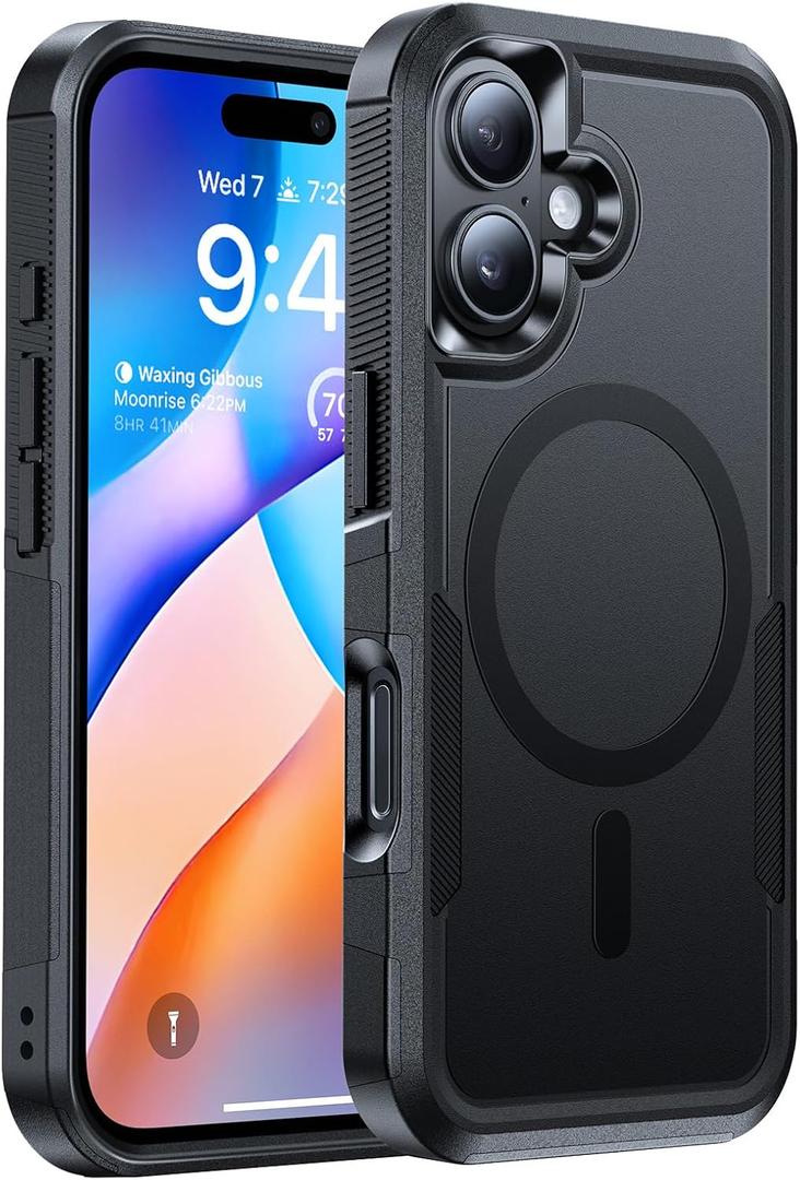 Magnetic for iPhone 16 Case Military-Grade Shockproof, Rugged Phone Case, Heavy Duty Protection [Fit for MagSafe] Anti-Fingerprint Anti-Scratch for iPhone 16 Phone Case 6.1, Black