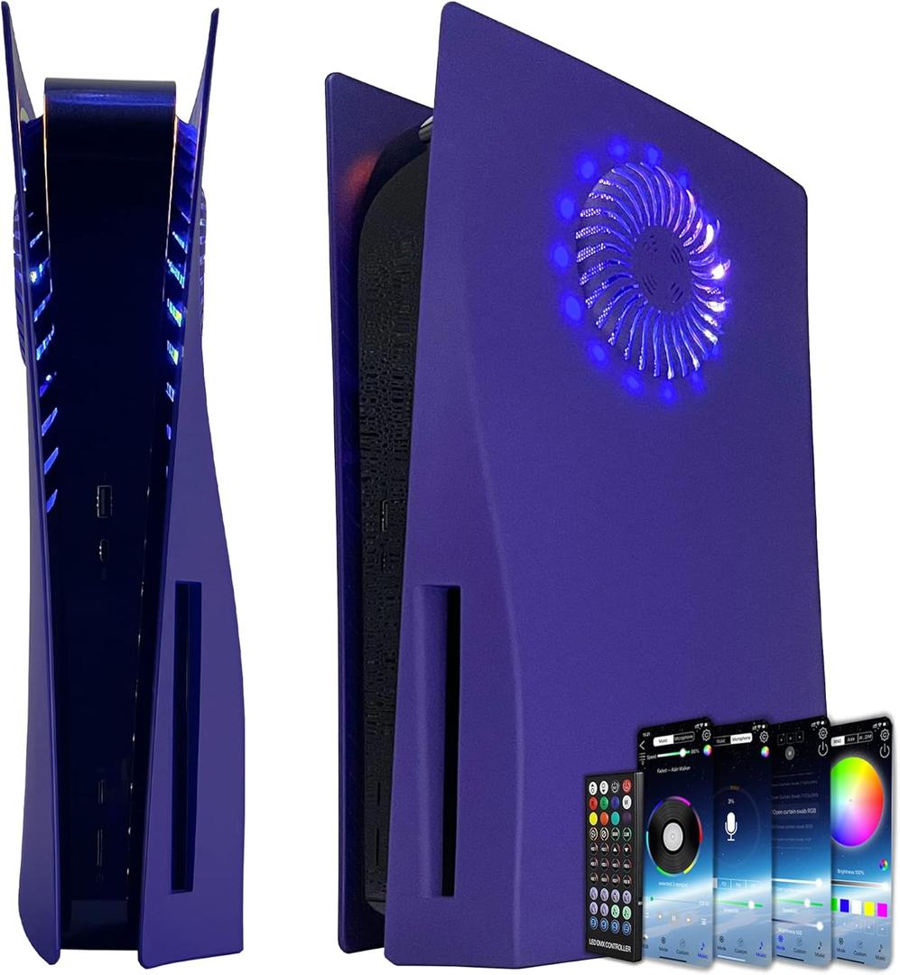 Faceplate for PS5 with RGB Light Strip and Dust Filter for Cooling Vents DOBEWINGDELOU 400+ Effects LED Light Ring Console Cover for PS 5 Disc Edition DIY Decoration Kit Accessories Purple