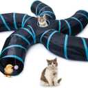 EGETOTA Cat Tunnel for Indoor Cats Large, with Play Ball S-Shape 5 Way Collapsible Interactive Peek Hole Pet Tube Toys, Puppy, Kitty, Kitten, Rabbit (Blue & Black)