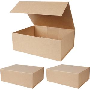 Aimyoo Brown Collapsible Gift Box with Magnetic Closure Lids, Large Rectangle Bridesmaid Groomsmen Proposal Box for Present Graduation Storage 3 Pack