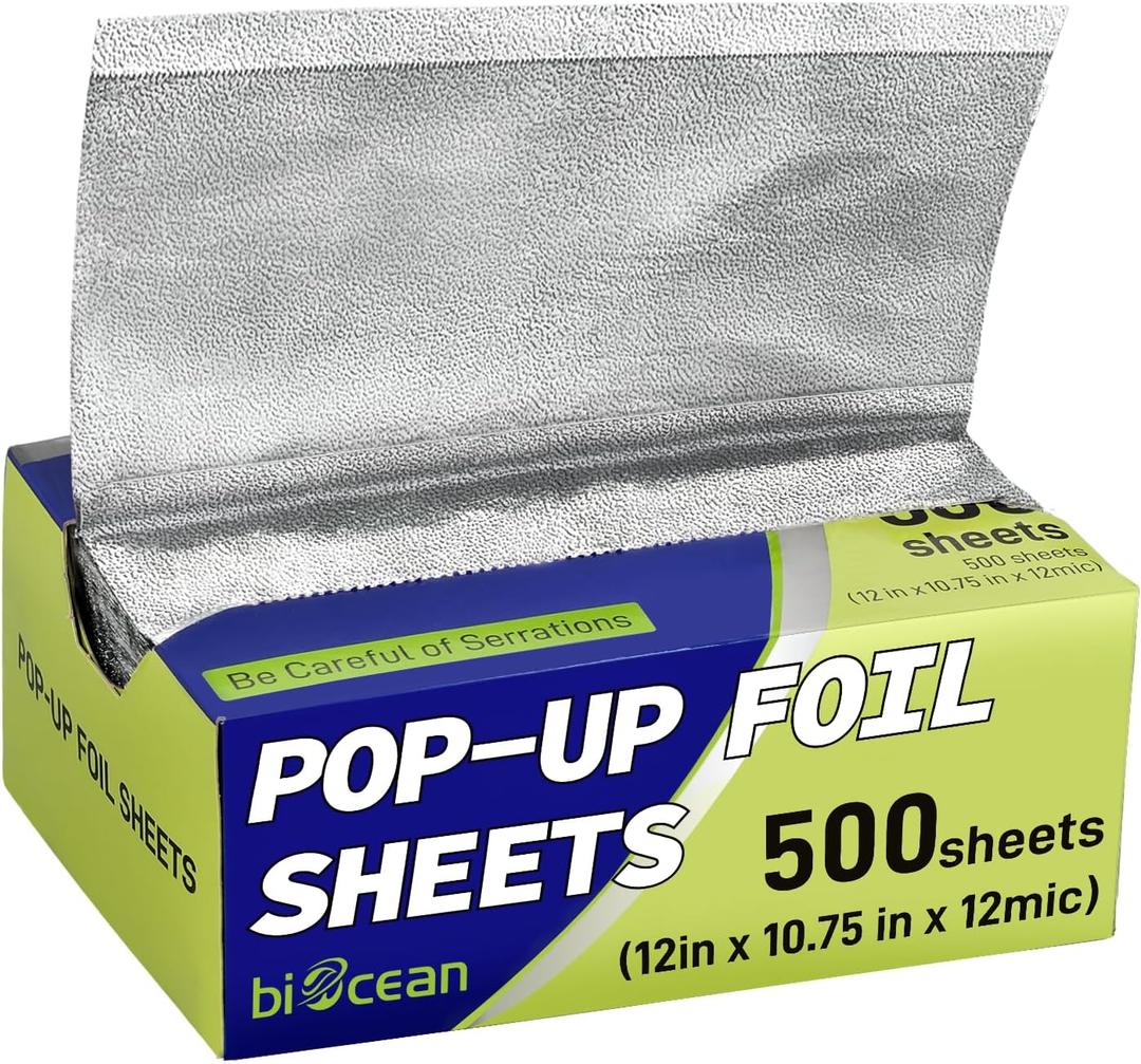 500 Pre-Cut Aluminum Foil Sheets, 12" x 10.75" Pop-Up Foil Sheets for Restaurant Use, Disposable Food Wrapping for Burritos, Hot Dogs, and Sandwiches