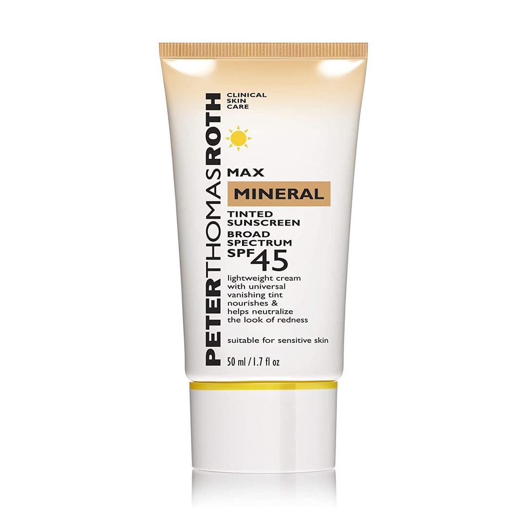 Peter Thomas Roth | Max Mineral Tinted Sunscreen Broad Spectrum SPF 45 | Tinted Moisturizer with SPF, Water-Resistant Mineral Sunscreen For Sensitive Skin, 1.7 Fl Oz