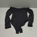 SUUKSESS Women Off the Shoulder Long Sleeve Bodysuit Double Lined Thong Bodysuit (Small, Black)