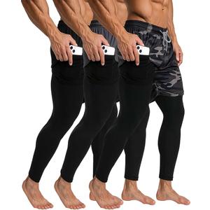 Cutecrop 3 Pcs Men's 2 in 1 Athletic Running Pants Quick Dry Gym Workout Compression Pants with Pockets Towel Loop,XL