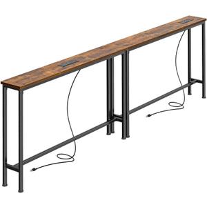 SUPERJARE 78.8 inch Narrow Console Table with Outlet, Sofa Tables, Behind Couch Table, Long Entryway Tables with Charging Station, for Living Room, Rustic Brown