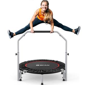 BCAN 40" Foldable Mini Trampoline Max Load 330lbs Fitness Rebounder with Adjustable Foam Handle, Exercise Trampoline for Adults Indoor/Garden Workout, Black