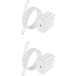 45W Fast Charger USB C 2-Pack Type C Wall Charger with 10FT Braided Cable Compatible with Galaxy S25/24/S23/S22/S21/Ultra, Note 20, Tab S9, Z Fold/Z Flip, USB C White Charging Block
