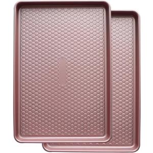 Large Baking Sheet Set (Pack of 2) - Half Sheet Pan 17.7x12.2 Inch, 0.8mm Heavy Duty Carbon Steel, Nonstick & Warp Resistant Cookie Sheet for Baking, Roasting, Texture Pattern/Rose Gold Large Baking Sheet Set (Pack of 2) - Half Sheet Pan 17.7x12.2 Inch, 0.8mm Heavy Duty Carbon Steel, Nonstick & Warp Resistant Cookie Sheet for Baking, Roasting, Texture Pattern/Rose Gold