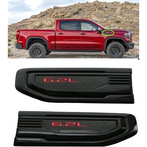 Pair New 6.2L V8 Vent Decal Emblems Kit 3D Driver Passenger Side Badge Compatible with 2019-2024 GMC Sierra GM 85160715 86532094 (Black Red)
