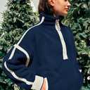Panadila Womens Half Zip Sherpa Fleece Pullover Soft Oversized Sweatshirt with Pockets Warm Fuzzy Sweater (Blue, XS)