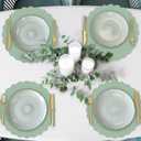 100 Pcs Greenery Paper Placemats 13 Inch Sage Green Disposable Scalloped Place Mats Decorative Round Table Placemats for Birthday Wedding Bridal Shower Baby Shower Banquet Tea Party Supplies
