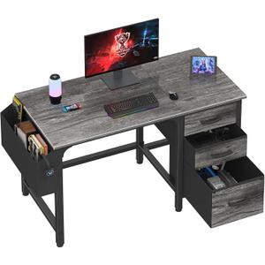 Lufeiya Computer Desk with File Drawers Cabinet, 47 Inch Home Office Desks with Filing Cabinet for Small Space, Gaming Study Writing Table PC Desks, Gray (46.6", Grey)