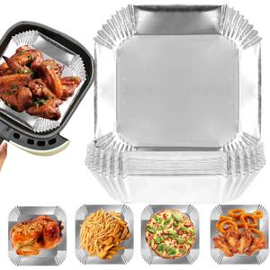 Air Fryer Paper Liners, 100Pcs Aluminum Foil Air Fryer Disposable Paper Liner, 6.3 Square Non-stick Sheets, Food Grade Aluminum Foil for Baking, Frying, Grilling, Roasting Microwave