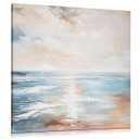 Briful Large Abstract Canvas Wall Art for Living Room - Blue White Gold Textured Modern Painting - Sea Horizon Wrapped Canvas for Bedroom Home Decor - 24'' x 24''