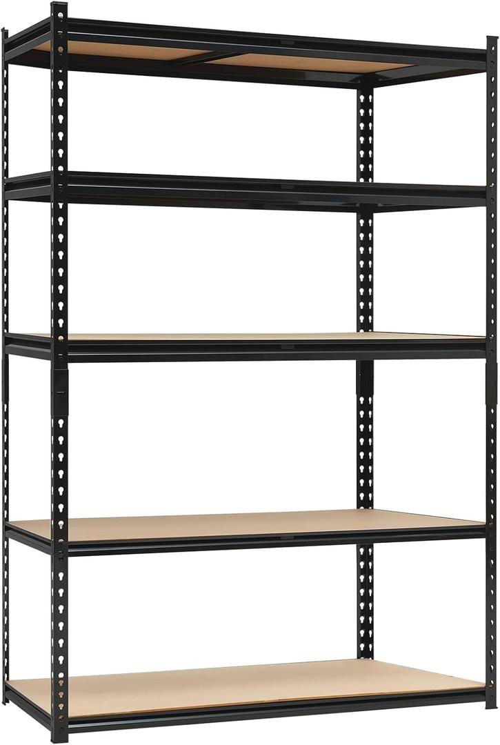 Heavy Duty Garage Shelving Units,5-Tier Adjustable Storage Shelves,48 x 18 x 72in,Loads 3000 LBSS,Adjustable Garage Storage Shelving, Metal Storage Utility Racks Shelf Unit (48x18x72 Inch) (Black)