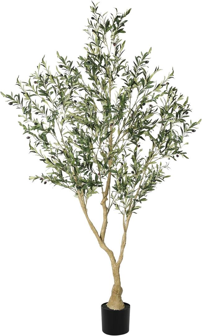 LYERSE Olive Trees Artificial Indoor - Faux Olive Tree 7ft with Large Olive Branches and Lifelike Fruits - Fake Olive Tree for Modern Home Office House Living Room Decor