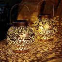 Set of 2 Solar Lanterns Outdoor Hanging Decorative Lights for Garden Patio Porch Decorations. (Bronze)