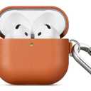 LOPIE Handmade Case for AirPods 4 / AirPods 4 with Active Noise Cancellation Leather Case Clip & Cleaner Kit, Fully-Wrapped with Top Grain Leather, Protective Hard Cover for Gen 4 Air Pods - Brown