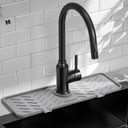 Silicone Faucet Mat for Kitchen Sink Gen 2 Splash Guard with Upgraded Outlet & Slope 18 x 5.1 Water Catcher & Sink Sponge Holder for Kitchen and Bathroom (Gray)