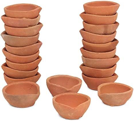 Diwali Diyas Clay Diya Diyas for Pooja with Cotton Wicks [14 Pcs] - Indian Puja Oil Lamp Diwali Pooja - Diwali Decoration for Home - Indian Housewarming Return Gift Items Hashcart®