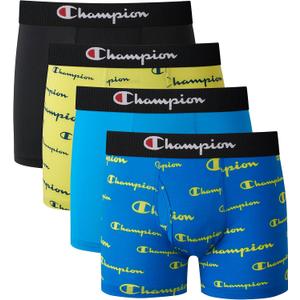 Champion Boys' Underwear, Everyday Active Stretch Boxer Briefs, Assorted 4-pack Boxer Briefs (Medium, Black/Blue/Scripts)
