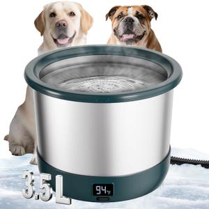 3.5L Heated Water Bowl, Stainless Steel Heated Dog Bowl with Digital Display and Adjustable Temperature, Heated Outdoor Pet Water Bowl Provides Warm Water for Dogs (Green)