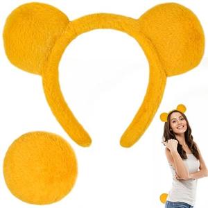 Yellow Bear Ears Headband and Tail  Halloween Bear Ears Costume Set  Soft, Lightweight Headband & Tail for Adults, Fun Halloween Parties, Festivals, Cosplay Accessory | Cute and Charming Gift Option