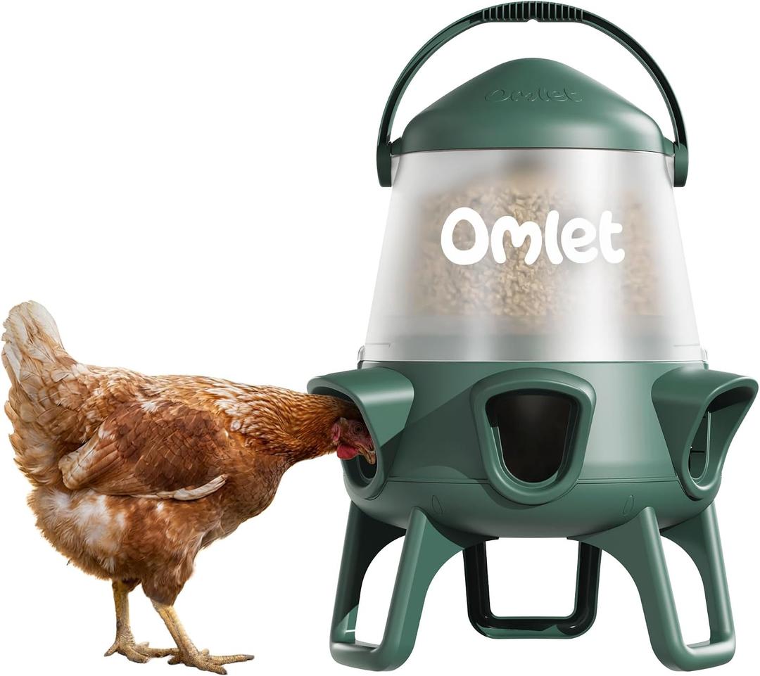 Omlet No Waste Chicken Feeder for Coop | Large 25lb Anti-Spill Poultry Feeder with 6 Feeding Ports | Feeds 12 Hens for 7 Days | Hanging or Free Standing | Weatherproof