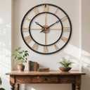 24 Inch Large Wall Clocks for Living Room Decor,Big Roman Numerals Vintage Gold Modern Decorative Metal Oversized Wall Clocks for Bedroom, Kitchen, Office,Housewarming Gift