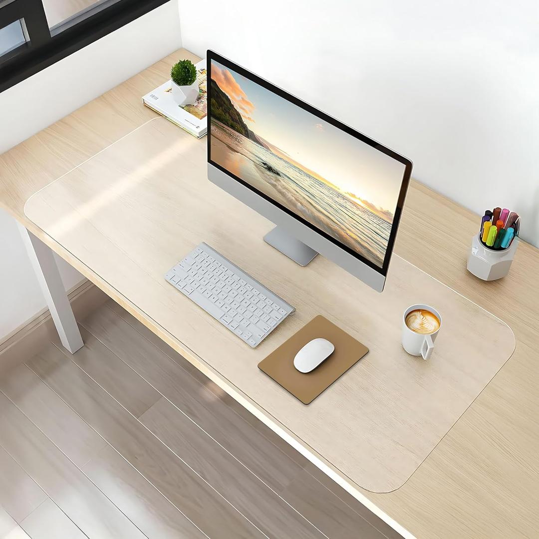 NATRKE Clear Desk Mat Pad, 31.5"x15.7" Large Transparent Computer Desk Mat Plastic Desktop Protector, PVC Writing Pad Round Edge, Waterproof Wipeable Non-Slip Table Protector for Home Office, Frosted