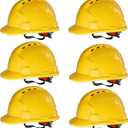 4 Pt. Suspension Hard Hat Bulk Safety Helmets Adjustable Ratchet Hard Hats, Vents & Sweat Cotton Brow Pad - ABS Construction Safety Helmets for Work Sites & Outdoor Labor (Yellow, 6 Pack)