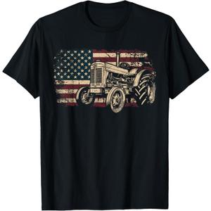 Farm Tractor Proud Farmer Patriotic American Flag Tractor T-Shirt, Large
