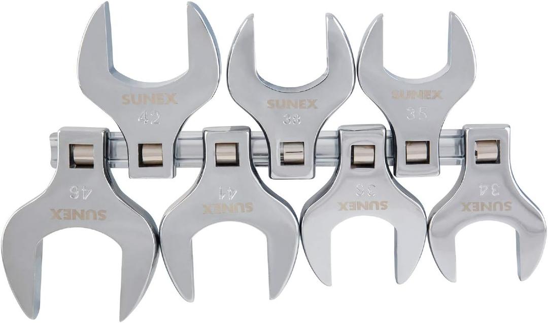 Sunex Tools 9740A 1/2-Inch Drive Jumbo Metric Crowfoot Wrench Set, 34mm - 46mm, Fully Polished, 7-Piece (Includes Storage Rail)