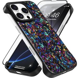 AIGOMARA Slim Frameless for iPhone 16 Pro Case with Screen Protector, Luxury Opalescent Pearl Minimalist Borderless Phone Case for Women Girls, Ultra-Thin Hard Shockproof Case Cover, Purple