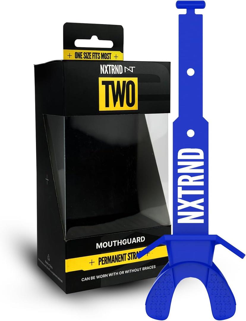 Nxtrnd Two Football Mouth Guard, Football Mouthpiece with Strap, Fits Adult & Youth (Blue)