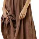 R.Vivimos Womens Summer Cotton Flowy Maxi Dress Short Sleeve V Neck Empire Waist Boho Tiered Ruffle Casual Loose Long Dresses S, Brown