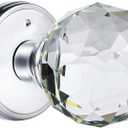 Crystal Glass Door Knobs Interior with Lock, Round Bathroom Bedroom Door Knobs (Privacy, Polished Chrome)