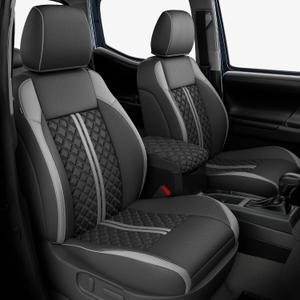 RIDEPOSH Custom Leather Seat Covers for Toyota Tacoma Double Cab 2016-2023 | full set, BKgray, OEM fit, premium waterproof leather, anti-slip, extra pockets, long-term durability, airbag compatible