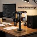MyGift Industrial Pipe Black Metal T-Bar Jewelry Bracelet & Necklace Adjustable Height Display Stand with Brown Wood Base