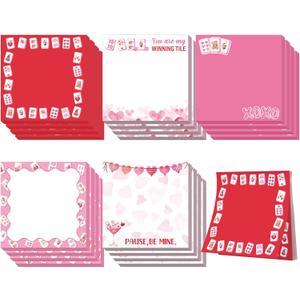 Gueevin 20 Pcs Valentine's Day Mahjong Theme Sticky Notes Pads Mah Jong Lovers Galentine's Gifts for Girls Ladies Bestie Sisters Female Friend Birthday Party Decorations Supplies