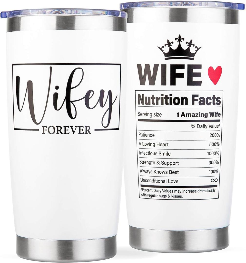 Gifts for Wife from Husband - Wedding Anniversary for Women, Birthday, Christmas, Valentines Day, Mothers Day Gifts for Wives, Best Wife Gift Ever - Wifey Tumbler Mug Cup, 20 oz Stainless Steel
