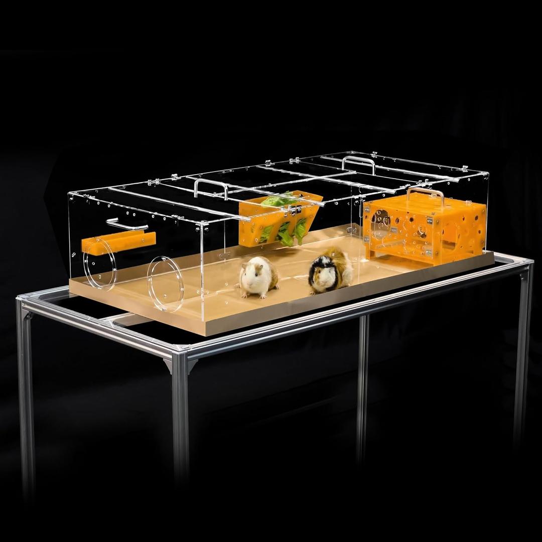 GuineaLoft™ Model-A1 Acrylic Guinea Pig Cage w/Clear Acrylic Lid | Includes Supporting Beams & Connecting Doors; Large 4'x2'x1' Expandable C&C Cage Also For Bunnies, Quails, & Hedgehogs