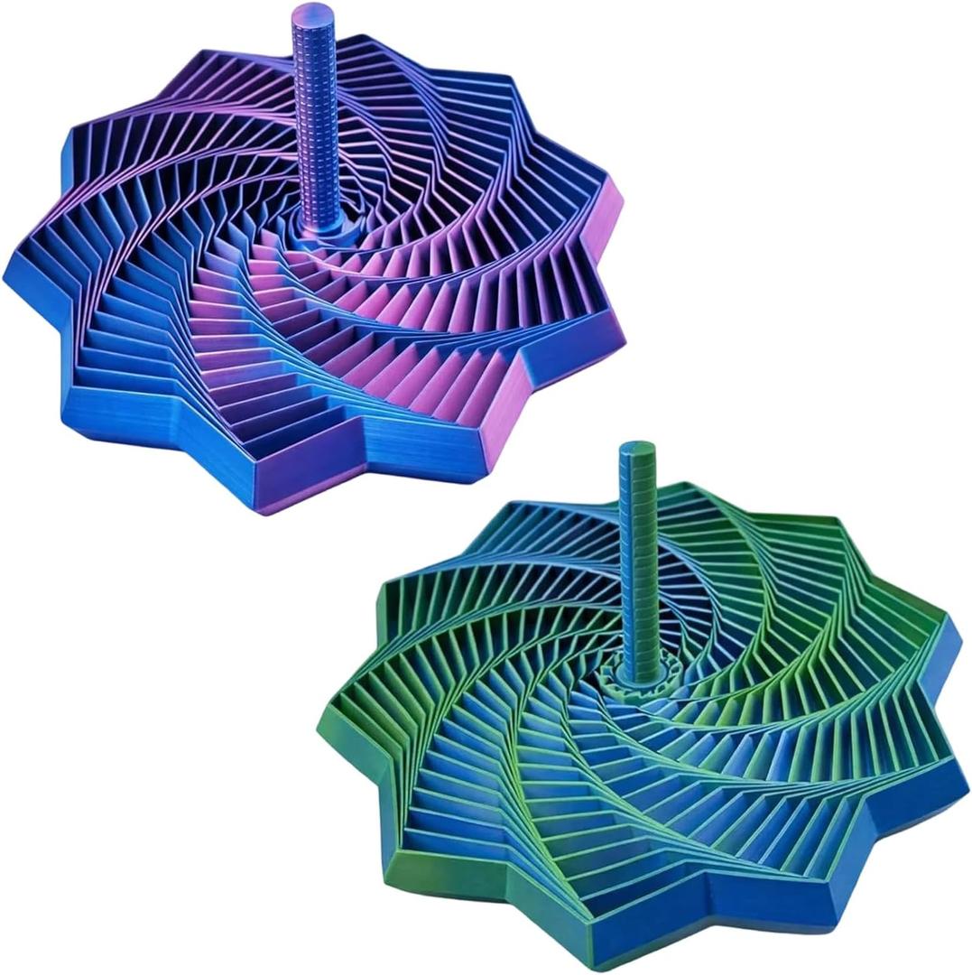 2Pcs 3D Printed Expanded Sensory Fidget Star, Expandable 4.3 Inch Fractal Fidget Hexagon with Handles, Colorful Whirling Spiral Design, Ideal for Office Stress Relief