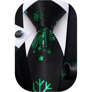 DiBanGu Christmas Ties for Men Festival Mens Holiday Tie and Pocket Square Set Santa Xmas Party Vacation Necktie (Black and Green)