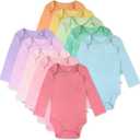 HonestBaby 10-Pack Long Sleeve Bodysuits One-piece 100% Organic Cotton for Infant Baby Boys, Girls, Unisex (6-9 Months, Rainbow Pinks)