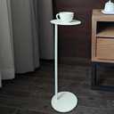 Premium Round Small Pedestal Side Table, C Shaped End Table, Mini Drink Table with Upgraded Weighted Metal Base, for Livingroom, Bedroom, Bathroom, Balcony, Small Spaces (White)